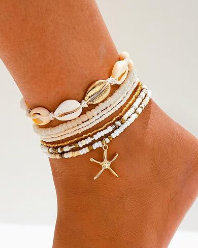 3 Pcs Shell Anklets Bracelets for Women Summer Sea Shell Starfish Ankle Bracelet Set Adjustable Handmade Boho Beaded Anklets Beach Surfer Foot Jewelry Accessories in Saudi Arabia