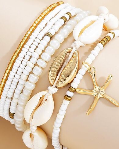 3 Pcs Shell Anklets Bracelets for Women Summer Sea Shell Starfish Ankle Bracelet Set Adjustable Handmade Boho Beaded Anklets Beach Surfer Foot Jewelry Accessories in Saudi Arabia