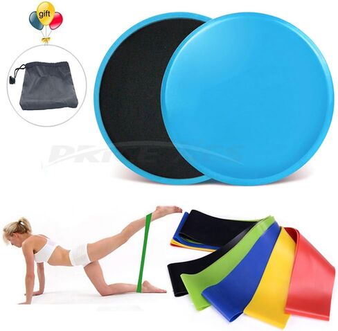 Core Exercise Sliders, Dual Sided Gliding Discs & Exercise Resistance Loop Bands & Pounch for Legs Butt Forearm Stretching Physical Therapy Use on Carpet or Hardwood Floors Home Ab Workout in Saudi Arabia