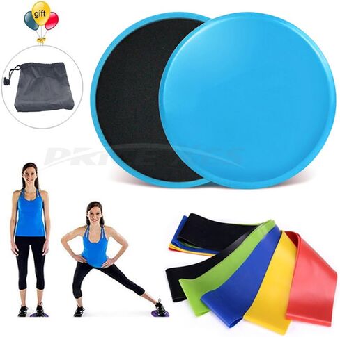 Core Exercise Sliders, Dual Sided Gliding Discs & Exercise Resistance Loop Bands & Pounch for Legs Butt Forearm Stretching Physical Therapy Use on Carpet or Hardwood Floors Home Ab Workout in Saudi Arabia