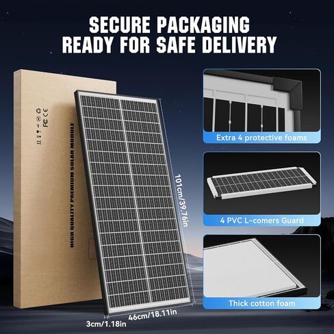 200W لوحة شمسية ثنائية الجبال ، 2pcs 100 واط ، N-type 18bb أحادي البلورة ، 25.4 ٪ الكفاءة ، شاحن طاقة وحدة 12V/24V للربع ، القوارب ، المقصورة ، التخييم والتعليقات خارج الشبكة in Kuwait