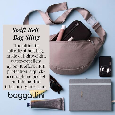 Baggallini Style Swift Belt Bag Sling Bag - Lightweight 12"x7" Crossbody Bag Fanny Pack Belt w/RFID and Adjustable Strap in Saudi Arabia