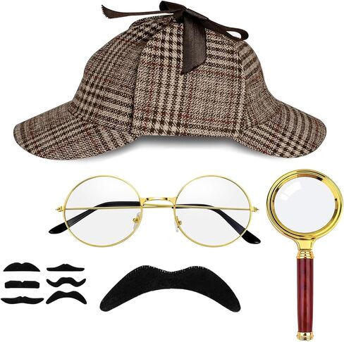 Detective Costume 11pc Accessories Set, Detective Hat Dress up Costume for Adults Men Women, Halloween Spy Costumes in Saudi Arabia