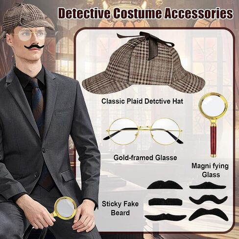 Detective Costume 11pc Accessories Set, Detective Hat Dress up Costume for Adults Men Women, Halloween Spy Costumes in Saudi Arabia