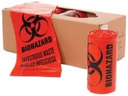 عام 23 "" × 23 "" 10 جالون الأكياس البلاستيكية الحمراء الحيوية Biohazard معدلات علبة العلبة (500 كيس) للقمامة ، المنزل ، المكتب ، الحمام- العلامة التجارية الجديدة 3519 in Saudi Arabia