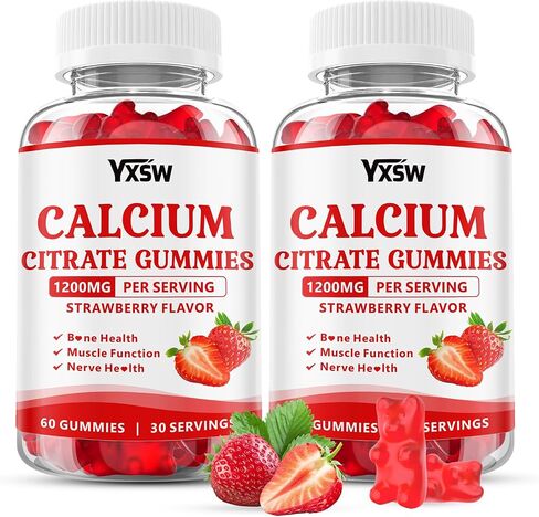 Calcium Citrate Gummies 1200mg, Chewable Calcium Supplement for Women & Men, Sugar Free Calcium for Bone, Muscle & Immune Support, Gluten Free, Vegan, Non-GMO, Strawberry Flavor, 60 Count in Saudi Arabia
