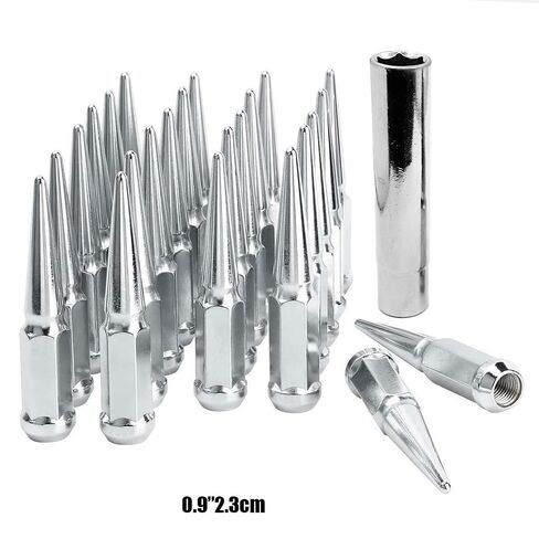 14mmx1.5 Wheel Spike Lug Nuts, 32 X Chrome M14x1.5 Lug Nut.4 Inch Tall Closed End Nuts with 1 Socket Key for Chevy Silverado, for GMC Sierra 1500 2500 3500, for F-250 F-350 2003-2024 in Kuwait