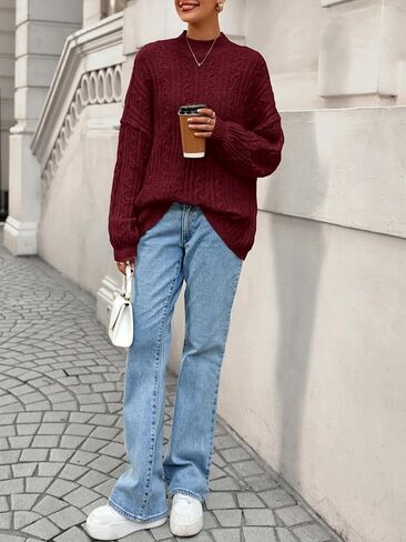 Prettygarden Womens Sweater 2025 Long Sleeve Crewneck Cable Sevents vensives pullover seam seam fall ompits in Kuwait