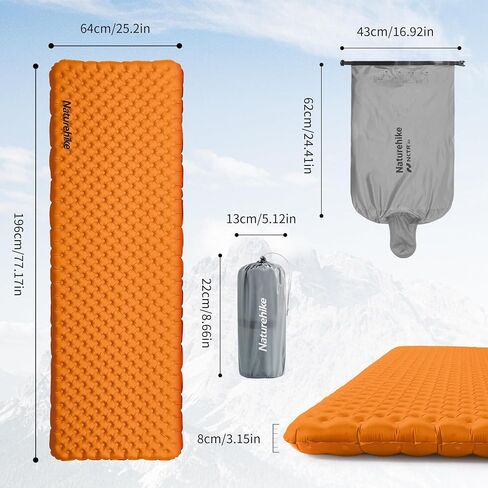 NatureHike Fltralight Doed Fad With R5.8 ، 3.2in shicked shicked tabledable double sleeping for themping ، المشي لمسافات طويلة ، التسلق مع حقيبة قابلة للنفخ (الفضة-الحركية) in Saudi Arabia