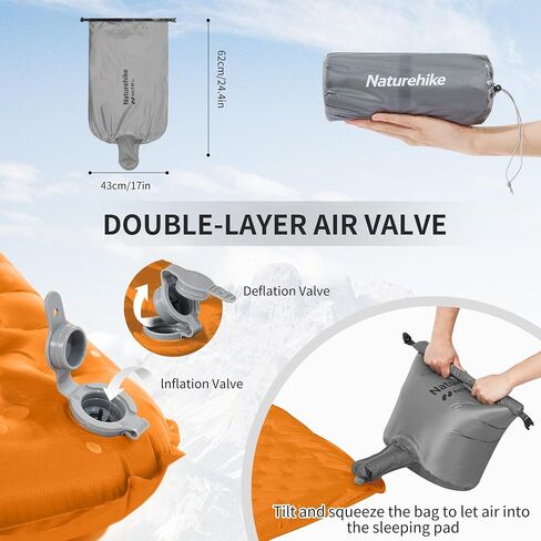 NatureHike Fltralight Doed Fad With R5.8 ، 3.2in shicked shicked tabledable double sleeping for themping ، المشي لمسافات طويلة ، التسلق مع حقيبة قابلة للنفخ (الفضة-الحركية) in Saudi Arabia