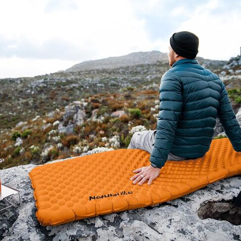 NatureHike Fltralight Doed Fad With R5.8 ، 3.2in shicked shicked tabledable double sleeping for themping ، المشي لمسافات طويلة ، التسلق مع حقيبة قابلة للنفخ (الفضة-الحركية) in Saudi Arabia