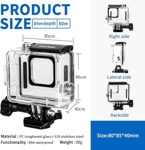 Aluminum Alloy Waterproof Diving Housing for GoPro Hero 4K - 263FT/80M Underwater Case with Mount, Protective Dive Case Shell Compatible for Hero 4K 2024 Action Camera Accessories Kit in Kuwait