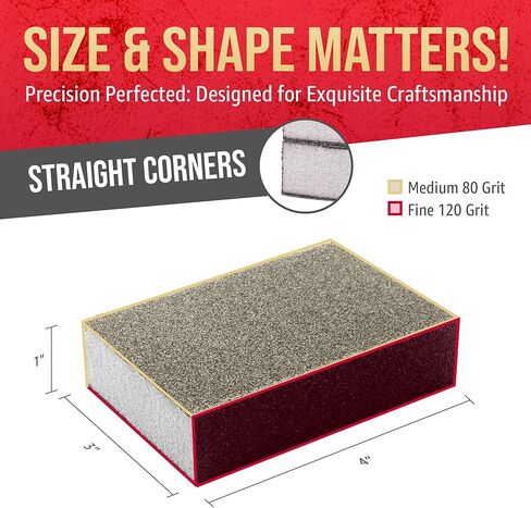 5 "× 3" × 1 "زاوية مفردة متوسطة الحصيرة الكتل الإسفنج الحبيبة - الطوب/منصات ورق الصنفرة القابلة للغسل والقابلة لإعادة الاستخدام مثالية لإنهاء الجدران الجافة ، والخشب ، والمعاد in Kuwait