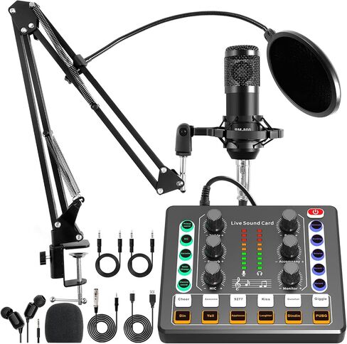 Podcast Equipment Bundle Audio Interface, DJ Mixer, BM-800 Condenser Microphone, Studio Equipment with Mic Arm, Bluetooth for Streaming, Voice Over, Singing, PC in Saudi Arabia