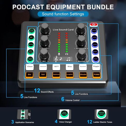 Podcast Equipment Bundle Audio Interface, DJ Mixer, BM-800 Condenser Microphone, Studio Equipment with Mic Arm, Bluetooth for Streaming, Voice Over, Singing, PC in Saudi Arabia