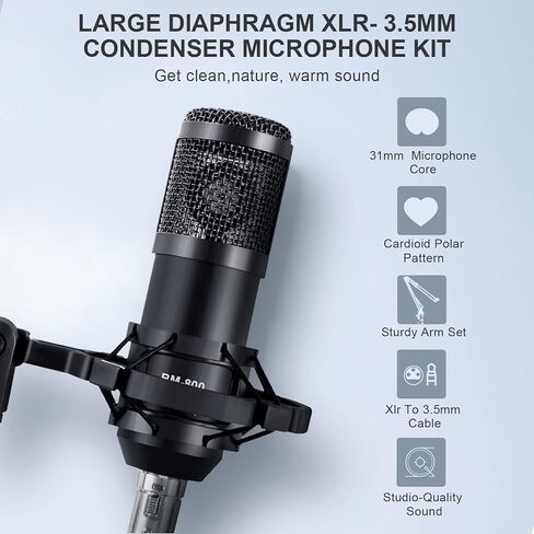 Podcast Equipment Bundle Audio Interface, DJ Mixer, BM-800 Condenser Microphone, Studio Equipment with Mic Arm, Bluetooth for Streaming, Voice Over, Singing, PC in Saudi Arabia