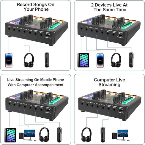 Podcast Equipment Bundle Audio Interface, DJ Mixer, BM-800 Condenser Microphone, Studio Equipment with Mic Arm, Bluetooth for Streaming, Voice Over, Singing, PC in Saudi Arabia