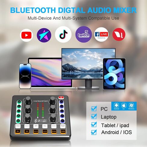 Podcast Equipment Bundle Audio Interface, DJ Mixer, BM-800 Condenser Microphone, Studio Equipment with Mic Arm, Bluetooth for Streaming, Voice Over, Singing, PC in Saudi Arabia