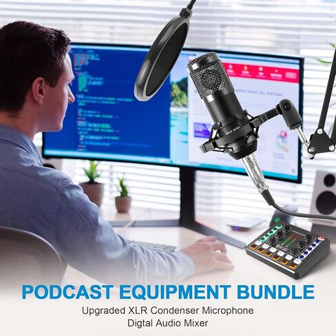 Podcast Equipment Bundle Audio Interface, DJ Mixer, BM-800 Condenser Microphone, Studio Equipment with Mic Arm, Bluetooth for Streaming, Voice Over, Singing, PC in Saudi Arabia