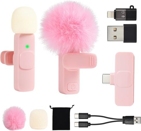 USB C Phone Microphone for iphone Android Tablet ipad PC Wireless Lavalier Mini Mic for Content Creator Video Recording Vlogging Youtube Tiktok Podcast Interview Usbc Microphones Small Mics Rose Pink in Saudi Arabia