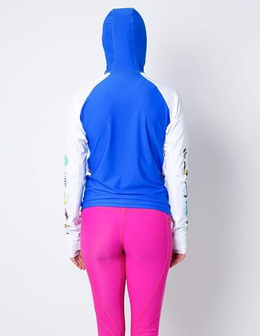 Tuga Women's Snorkel Hooded Rashguard, Hawaii Fish ID, UPF 50+, USA Made in Saudi Arabia