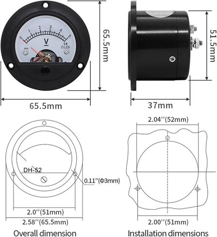 SO-52/DH-52 DC Voltmeter 1V 2V 3V 5V 10V 15V 20V 30V 50V 100V 150V 200V 250V 300V Meter 1PCS (10V) in Kuwait