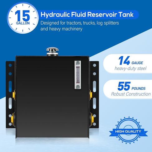 15-Gallon Hydraulic Fluid Reservoir Tank with Built-in Temp Gauge & Sight Gauge, Breather Strainer Fill Cap, Side Vertical Mount, 14 Gauge Steel, 20-1/4" x 13-5/8" x 17-1/2" Size in Saudi Arabia
