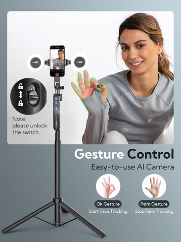 70" Auto Face Tracking Tripod, Extendable 360° Rotation Phone Holder for iPhone and Android, Selfie Stick w/Remote Control and Smart Gesture,Phone Tripod Video Recording for TikTok(UTK-01) in Saudi Arabia