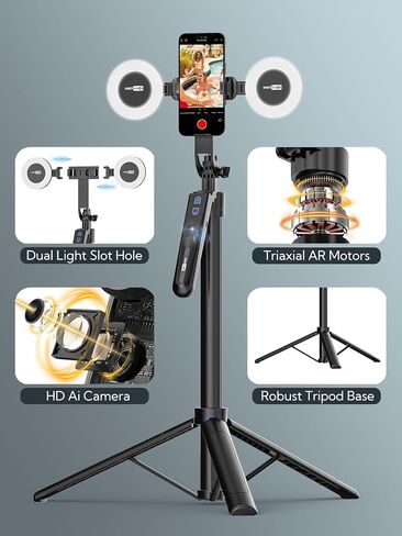 70" Auto Face Tracking Tripod, Extendable 360° Rotation Phone Holder for iPhone and Android, Selfie Stick w/Remote Control and Smart Gesture,Phone Tripod Video Recording for TikTok(UTK-01) in Saudi Arabia