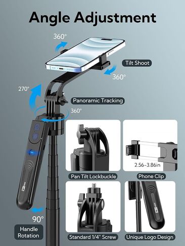 70" Auto Face Tracking Tripod, Extendable 360° Rotation Phone Holder for iPhone and Android, Selfie Stick w/Remote Control and Smart Gesture,Phone Tripod Video Recording for TikTok(UTK-01) in Saudi Arabia