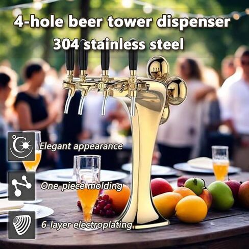 4 Taps Stainless Steel Tower, Pipe Tower Kegerator, with LED Beer Labels, Electroplating Surface (Gold/Sliver),Silver in Saudi Arabia