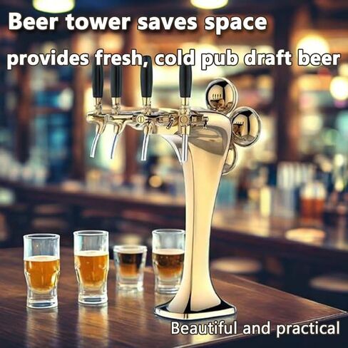 4 Taps Stainless Steel Tower, Pipe Tower Kegerator, with LED Beer Labels, Electroplating Surface (Gold/Sliver),Silver in Saudi Arabia