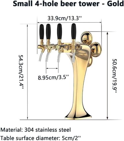4 Taps Stainless Steel Tower, Pipe Tower Kegerator, with LED Beer Labels, Electroplating Surface (Gold/Sliver),Silver in Saudi Arabia