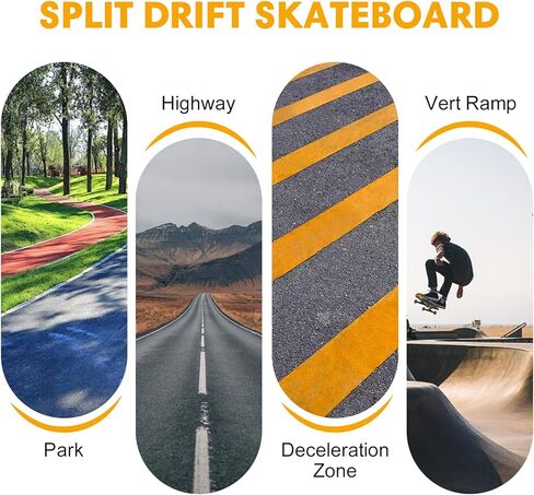 Portable Drift Skateboard-Split Design with 7-Ply Maple Freeskates, Anti-Slip Grip Tape & Premium PU Wheels High-End Bearings for Road Surfing & Drifting in Saudi Arabia