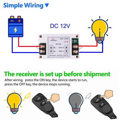 DC 12V 40A Relay, 1CH Universal 433Mhz Remote Control Wireless Latching Function Switch for Industrial & Low Voltage Power Systems in Saudi Arabia