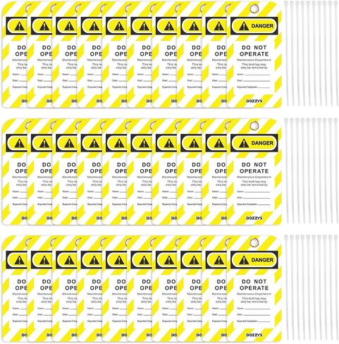 Lockout Tagout Tags (30-Pack) - 0.03" Thick PVC Loto Safety Tags,Danger Do Not Operate Rewritable Labels with Brass Grommet & 30 Ties for Industrial Equipment Repair (BD-P01Y-30PCS) in Kuwait