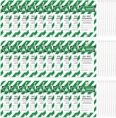 Lockout Tagout Tags (30-Pack) - 0.03" Thick PVC Loto Safety Tags,Danger Do Not Operate Rewritable Labels with Brass Grommet & 30 Ties for Industrial Equipment Repair (BD-P01Y-30PCS) in Kuwait