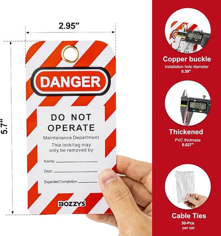 Lockout Tagout Tags (30-Pack) - 0.03" Thick PVC Loto Safety Tags,Danger Do Not Operate Rewritable Labels with Brass Grommet & 30 Ties for Industrial Equipment Repair (BD-P01Y-30PCS) in Kuwait