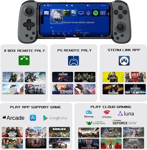 arVin Mobile Game Controller for iPhone 16/15/14/iPad/Galaxy S24/23/22/Android Phone/Tablet, Wireless Gamepad for Xbox Cloud Gaming/PS Remote Play/Call of Duty Warzone Mobile/Genshin/Roblox/Diablo in Kuwait