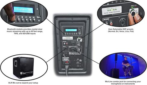 Rockville Bundle: (2) نظام SPECTER ROCKVILLE PRO/DJ SPEALER SPECERER SPECERER و (1) كشك إطار الوزن الخفيف و (2) ROCKVILLE LED DMX DJ Club Wash Up-Light+Remote (5 عناصر) in Kuwait