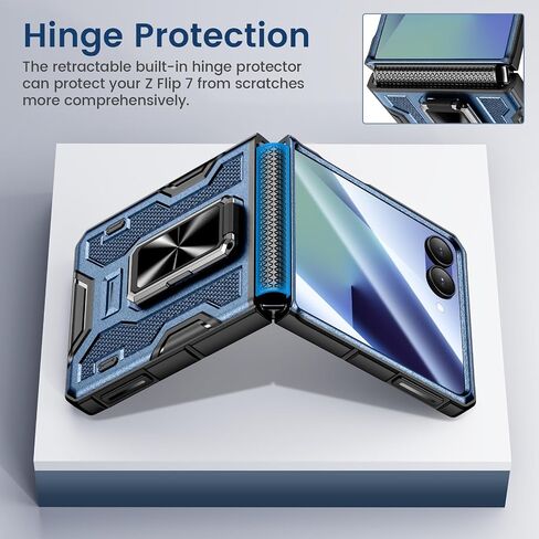 خضار لـ Galaxy Z Flip 6 CASE ، 360 ° RING RING KICKSTAND & CLIP CLIP الحافظة وحماية شاشة الكاميرا الزجاجية المقسى وحماية المفصلات ، علبة مقاومة للصدمات لـ Samsung Flip 6 5G - Black in Kuwait
