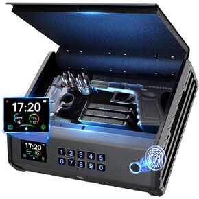 Gun Safe,3 Ways Biometric Pistol Safe with LCD Display of Temperature Humidity USB Port,Emergency Power Supply Gun Lock Box for Home Bedroom Bedside Nightstand and Car in Saudi Arabia