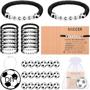 80 Pcs Soccer Party Favors Bulk 20 Soccer Adjustable Sport Bead Ball Charm Bracelets 20 Acrylic DIY Name Keychains with 20 Inspirational Cards 20 Gift Bags for Team Birthday Party Supplies in Saudi Arabia