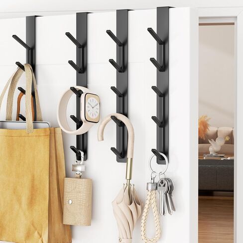 Niffgaff 20 Hook Vertical On the Door Hooks ، فوق شماعات الباب ، للمنشفة وشماعات الملابس ، الأسود ، 4 عبوات ، لأبواب 1.7 '' in Kuwait