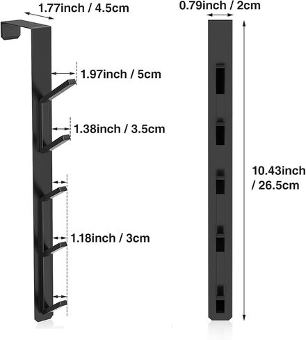 Niffgaff 20 Hook Vertical On the Door Hooks ، فوق شماعات الباب ، للمنشفة وشماعات الملابس ، الأسود ، 4 عبوات ، لأبواب 1.7 '' in Kuwait