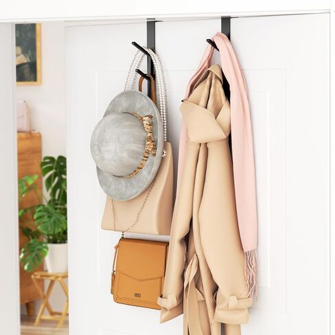 Niffgaff 20 Hook Vertical On the Door Hooks ، فوق شماعات الباب ، للمنشفة وشماعات الملابس ، الأسود ، 4 عبوات ، لأبواب 1.7 '' in Kuwait