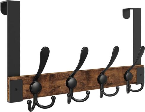 Homode Over The Door Hooks for Hanging, Heavy Duty Wood Over Door Hanger Hook, Over The Door Towel Coat Rack for Bathroom, Back of Door Hooks for Hanging Towels, Clothes, Hats, Rustic Brown Black in Saudi Arabia