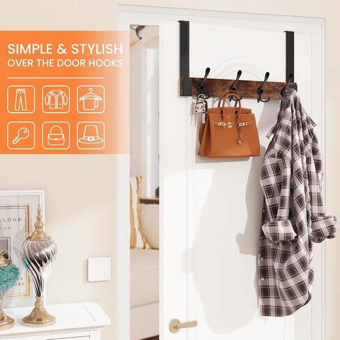 Homode Over The Door Hooks for Hanging, Heavy Duty Wood Over Door Hanger Hook, Over The Door Towel Coat Rack for Bathroom, Back of Door Hooks for Hanging Towels, Clothes, Hats, Rustic Brown Black in Saudi Arabia