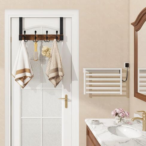 Homode Over The Door Hooks for Hanging, Heavy Duty Wood Over Door Hanger Hook, Over The Door Towel Coat Rack for Bathroom, Back of Door Hooks for Hanging Towels, Clothes, Hats, Rustic Brown Black in Saudi Arabia