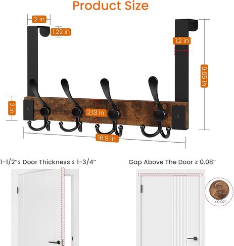 Homode Over The Door Hooks for Hanging, Heavy Duty Wood Over Door Hanger Hook, Over The Door Towel Coat Rack for Bathroom, Back of Door Hooks for Hanging Towels, Clothes, Hats, Rustic Brown Black in Saudi Arabia